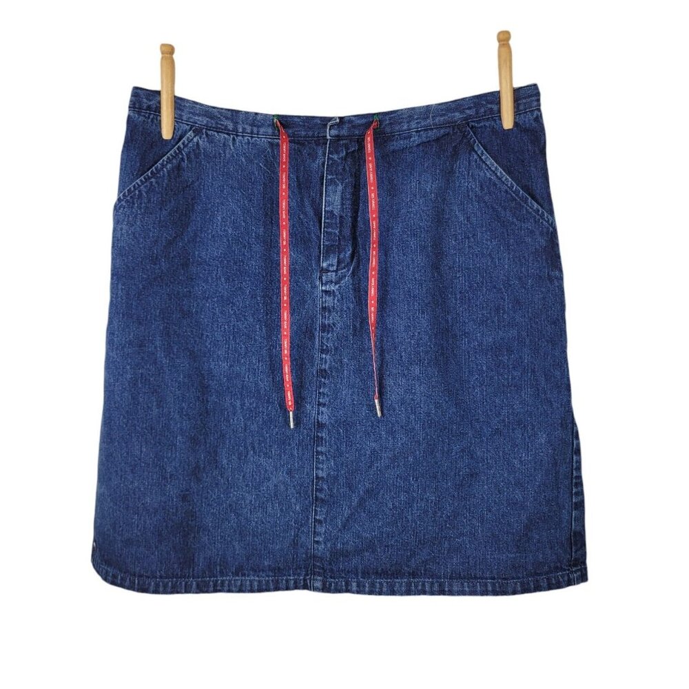 Vintage Y2K Tommy Hilfiger Denim Skirt Size 12/13 34" Pencil Blue Jean Logo